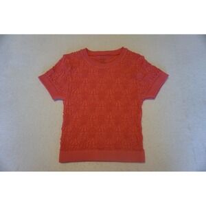 C & V Girls Coral Pink Popcorn Textured Floral Sunburst Short Sleeve Top S/M